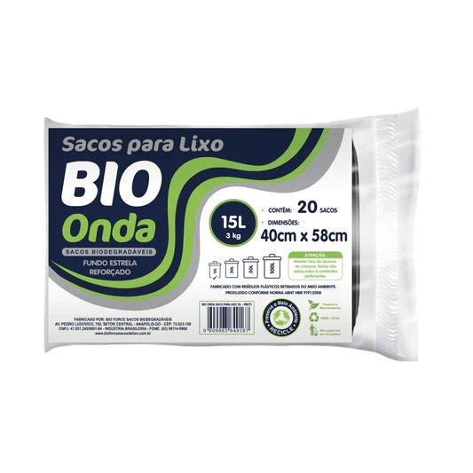 Saco de lixo em rolo BIO ONDA preto 15L