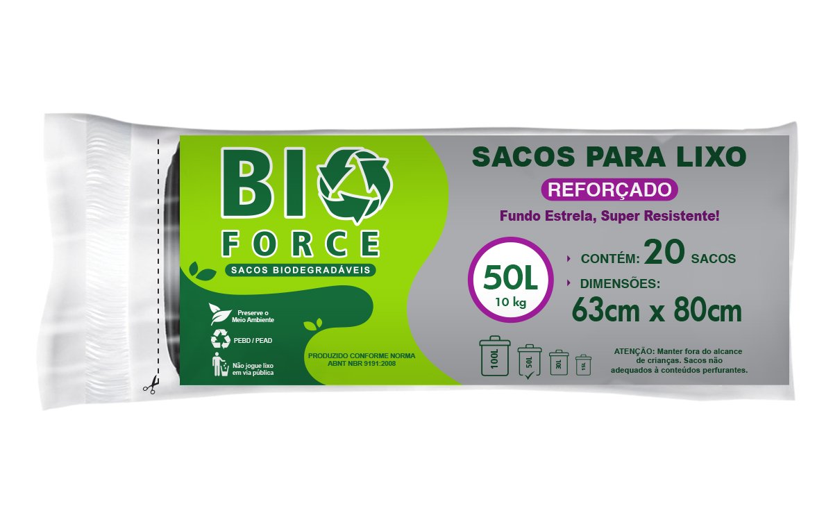 Saco de lixo em rolo BIO ONDA preto 50L 10un