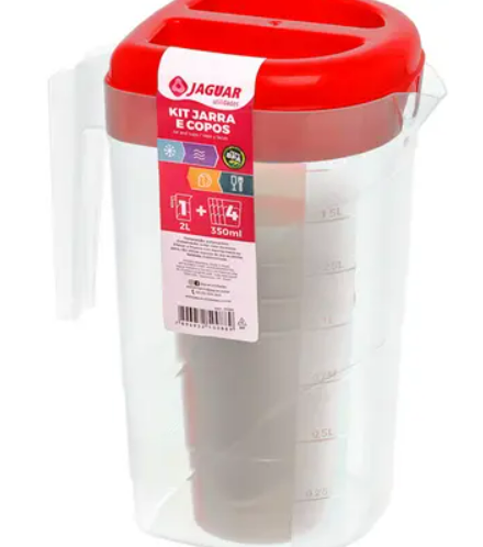 JARRA PLASTICA JAGUAR COM TAMPA COM 4 COPOS 2L
