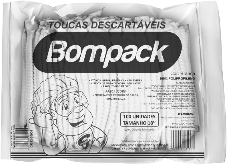 Touca descartável branca BOMPACK 100un